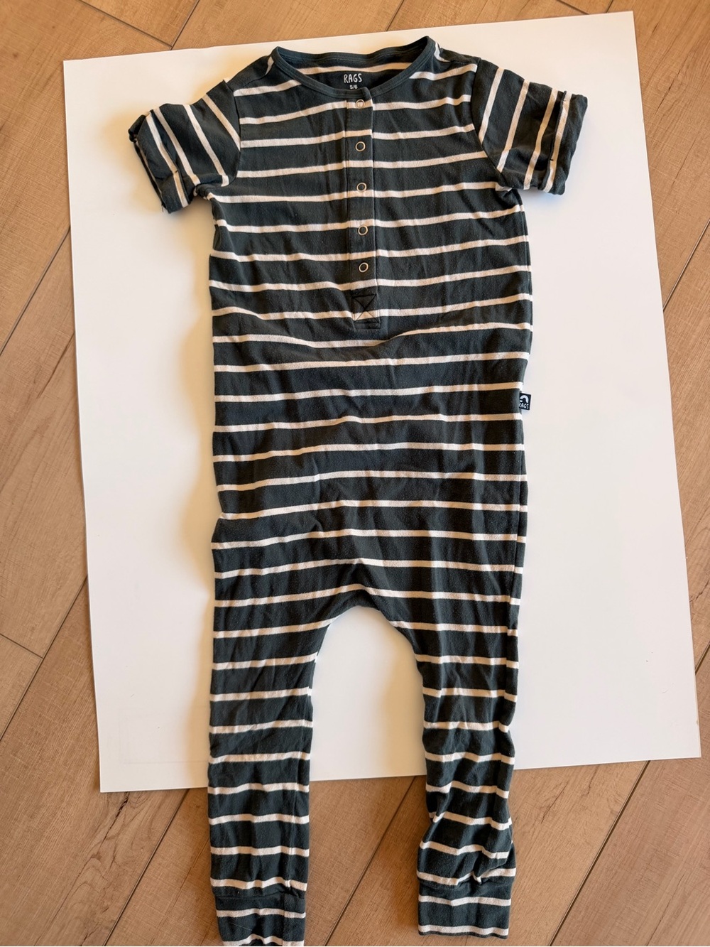 RAGS Striped Short-Sleeve One-Piece in Dark Gray and Cream